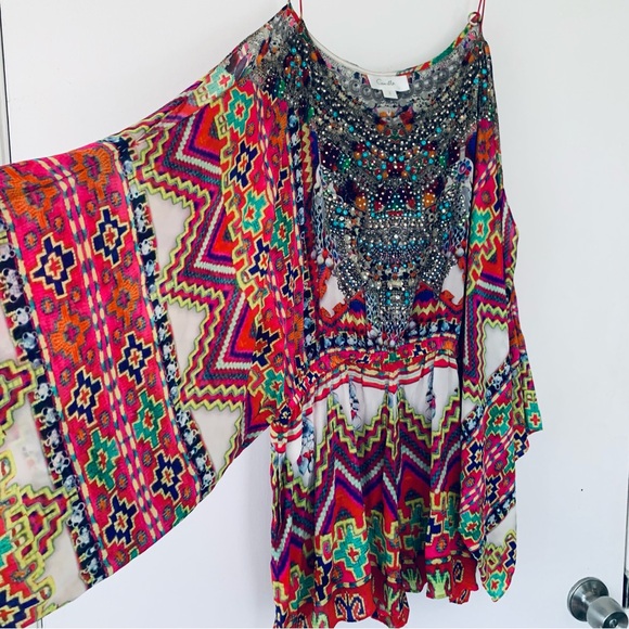 Camilla Drop Shoulder Playsuit Crystal Embellished Romper 100%silk size 3 (L) - Picture 3 of 15